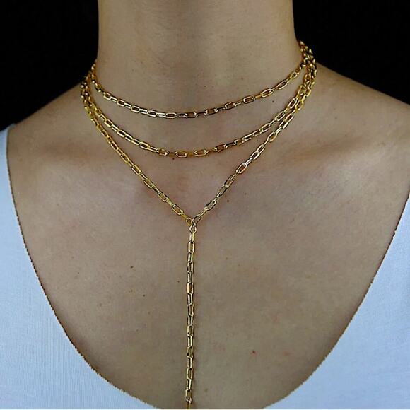 Gold Plated Paperclip Necklace, Multilayer, Minimalist, Boho, Statement - Picture 4 of 6